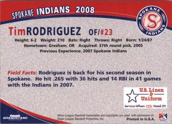 2008 Grandstand Spokane Indians #NNO Tim Rodriguez Back