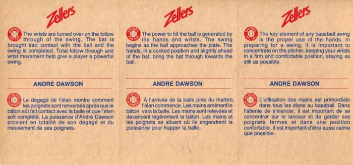 1982 Zellers Montreal Expos - 3-Card Panels #10A / 10B / 10C Andre Dawson Back