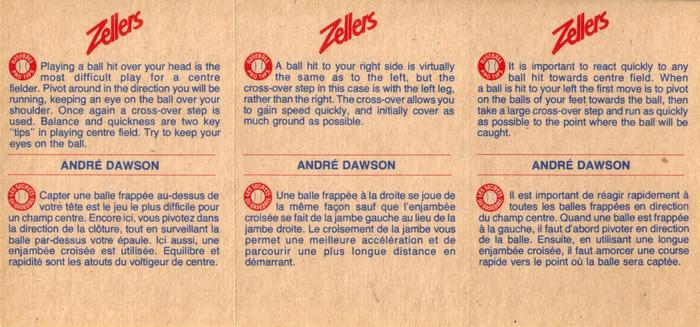 1982 Zellers Montreal Expos - 3-Card Panels #14A / 14B / 14C Andre Dawson Back