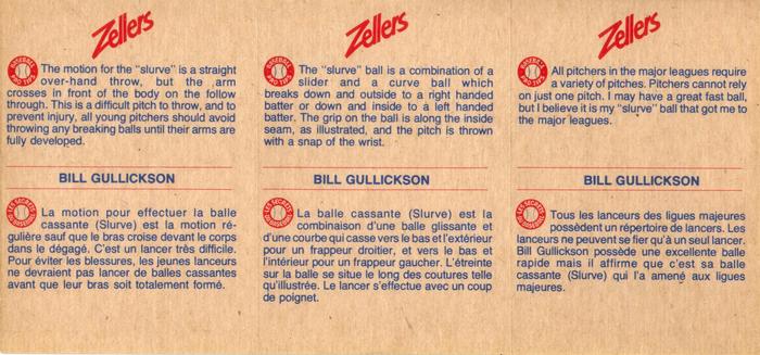 1982 Zellers Montreal Expos - 3-Card Panels #15A / 15B / 15C Bill Gullickson Back