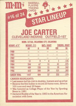 1987 M&M's Star Lineup #16 Joe Carter Back
