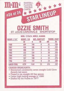 1987 M&M's Star Lineup #24 Ozzie Smith Back