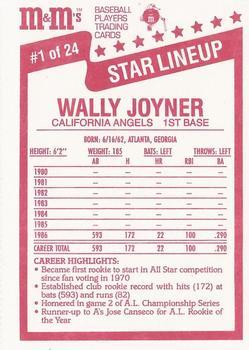 1987 M&M's Star Lineup #1 Wally Joyner Back
