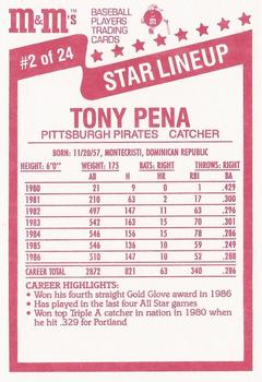 1987 M&M's Star Lineup #2 Tony Pena Back