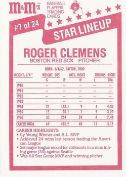1987 M&M's Star Lineup #7 Roger Clemens Back
