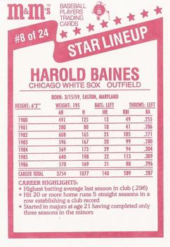 1987 M&M's Star Lineup #8 Harold Baines Back