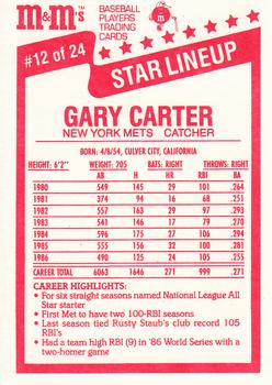 1987 M&M's Star Lineup #12 Gary Carter Back