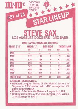 1987 M&M's Star Lineup #21 Steve Sax Back