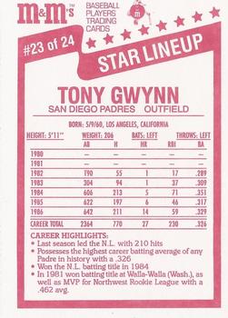 1987 M&M's Star Lineup #23 Tony Gwynn Back