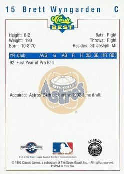 1992 Classic Best Auburn Astros #15 Brett Wyngarden Back