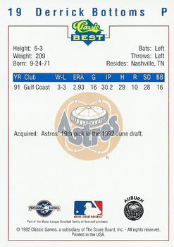 1992 Classic Best Auburn Astros #19 Derrick Bottoms Back