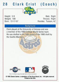 1992 Classic Best Auburn Astros #28 Clark Crist Back