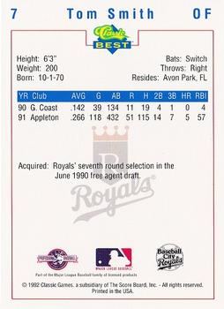 1992 Classic Best Baseball City Royals #7 Tom Smith Back