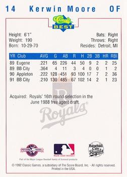1992 Classic Best Baseball City Royals #14 Kerwin Moore Back