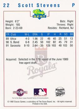 1992 Classic Best Baseball City Royals #22 Scott Stevens Back