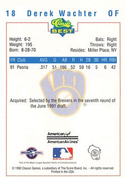 1992 Classic Best Beloit Brewers #18 Derek Wachter Back