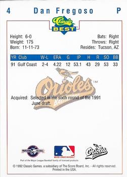 1992 Classic Best Bluefield Orioles #4 Dan Fregoso Back