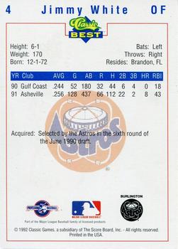 1992 Classic Best Burlington Astros #4 Jimmy White Back