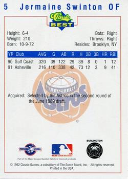 1992 Classic Best Burlington Astros #5 Jermaine Swinton Back