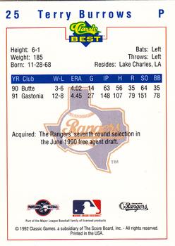 1992 Classic Best Charlotte Rangers #25 Terry Burrows Back