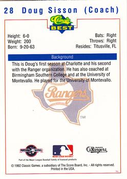 1992 Classic Best Charlotte Rangers #28 Doug Sisson Back