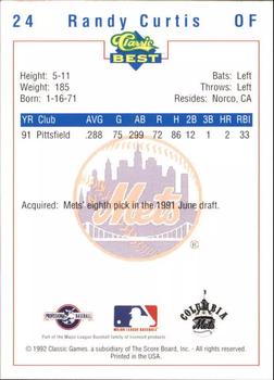 1992 Classic Best Columbia Mets #24 Randy Curtis Back