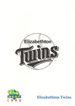 1992 Classic Best Elizabethton Twins #27 Logo Card Back