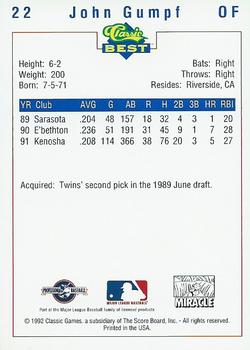 1992 Classic Best Fort Myers Miracle #22 John Gumpf Back