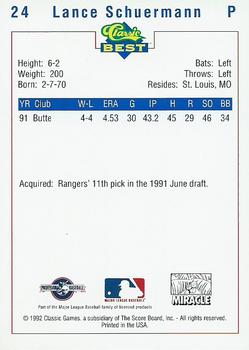1992 Classic Best Fort Myers Miracle #24 Lance Schuermann Back
