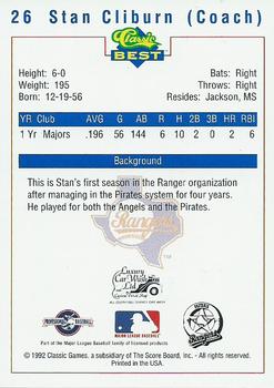 1992 Classic Best Gastonia Rangers #26 Stan Cliburn Back