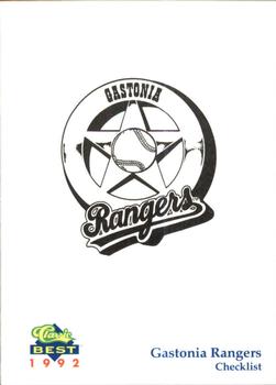 1992 Classic Best Gastonia Rangers #30 Checklist Front