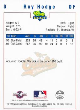 1992 Classic Best Kane County Cougars #3 Roy Hodge Back