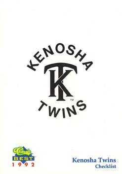 1992 Classic Best Kenosha Twins #30 Checklist Front