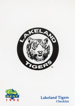 1992 Classic Best Lakeland Tigers #30 Checklist Front