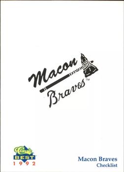 1992 Classic Best Macon Braves #30 Checklist Front