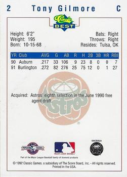 1992 Classic Best Osceola Astros #2 Tony Gilmore Back