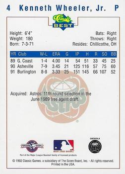 1992 Classic Best Osceola Astros #4 Kenneth Wheeler  Back