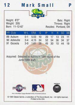 1992 Classic Best Osceola Astros #12 Mark Small Back