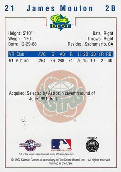 1992 Classic Best Osceola Astros #21 James Mouton Back