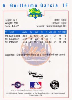 1992 Classic Best Pittsfield Mets #6 Guillermo Garcia Back