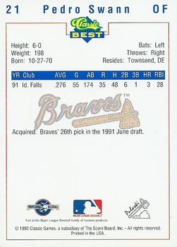 1992 Classic Best Pulaski Braves #21 Pedro Swann Back