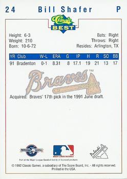 1992 Classic Best Pulaski Braves #24 Bill Shafer Back