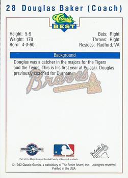 1992 Classic Best Pulaski Braves #28 Douglas Baker Back