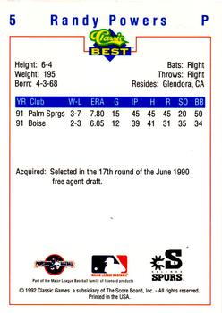 1992 Classic Best Salinas Spurs #5 Randy Powers Back