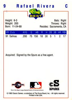 1992 Classic Best Salinas Spurs #9 Rafael Rivera Back