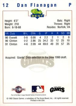 1992 Classic Best San Jose Giants #12 Dan Flanagan Back