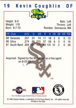 1992 Classic Best Sarasota White Sox #19 Kevin Coughlin Back