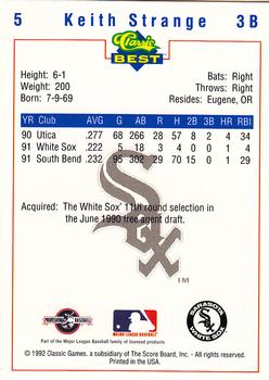 1992 Classic Best Sarasota White Sox #5 Keith Strange Back
