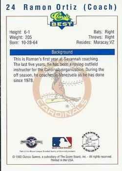 1992 Classic Best Savannah Cardinals #24 Ramon Ortiz Back