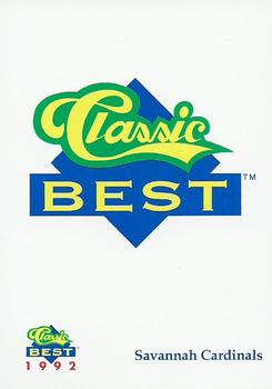 1992 Classic Best Savannah Cardinals #28 Logo Card Front